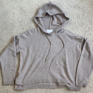 Women's Beige Hooded Sweater with Black Smiley Face on the Back, size Small